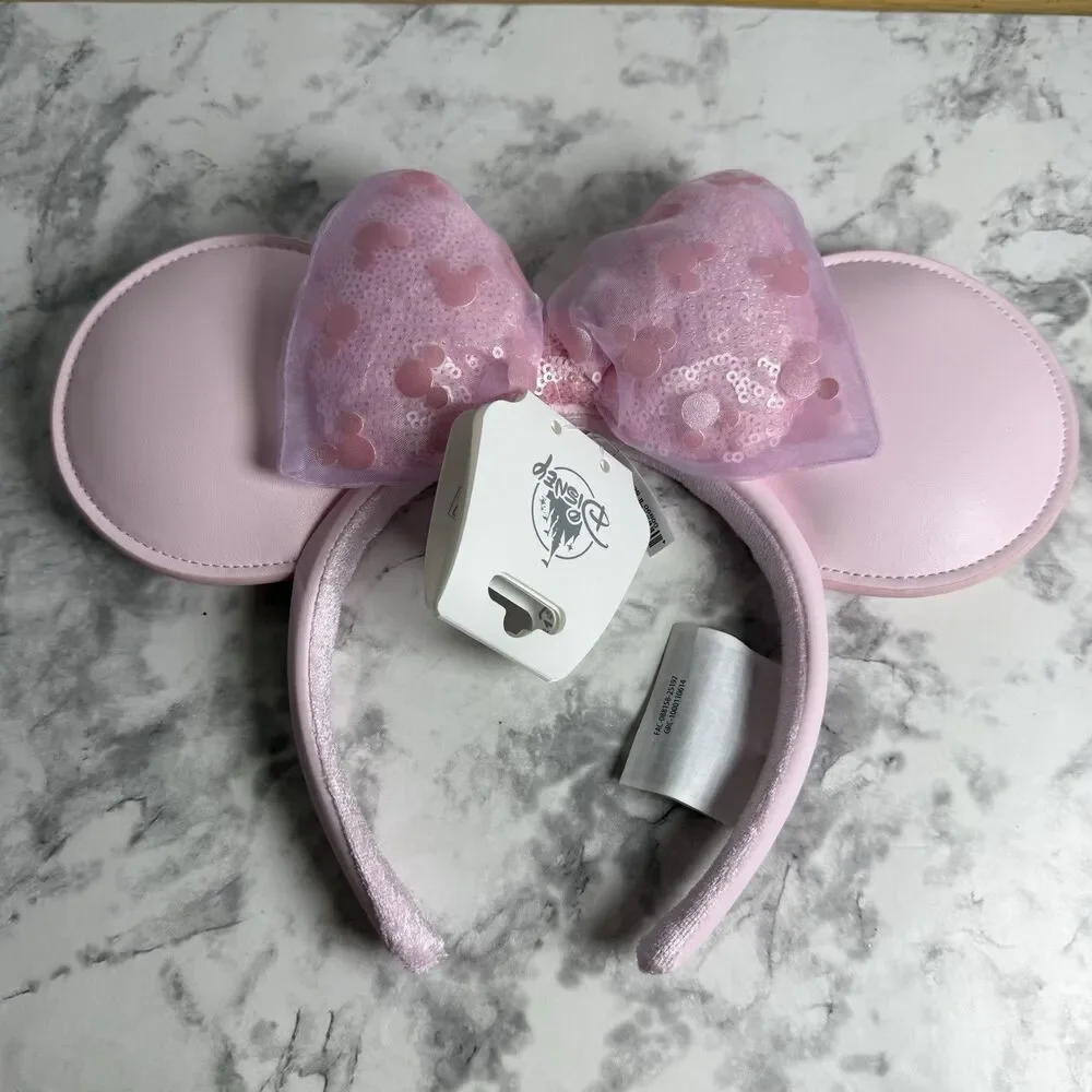 NWT Disney Pink Milk Ears Faux Leather Minnie Mouse Bow Headband VIRAL
